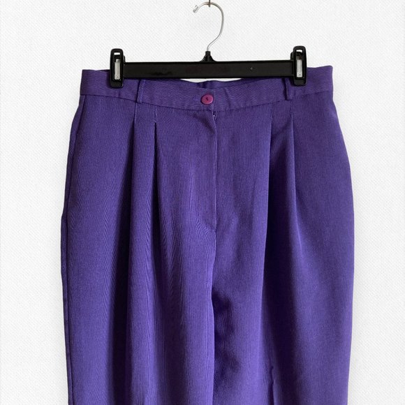 Vintage 90's Trouser Purple Pegged High Rise Waist Academia Casual Office Large - Picture 4 of 14